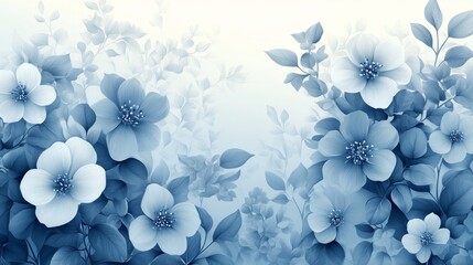 Delicate, pastel blue flowers and leaves design.