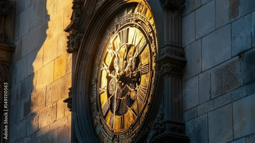 Poster A large clock tower on the side of a building