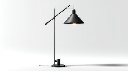 Obraz premium Modern Minimalist Table Lamp with Black Finish and Adjustable Arm for Home or Office Lighting