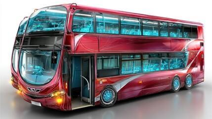 Modern DoubleDecker Bus with Futuristic Design and Blue Interior Ideal for Transportation and
