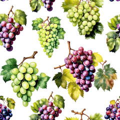 bunch of grapes, sweet juicy berry, pattern, seamless texture. watercolor illustration. artificial intelligence generator, AI, neural network image. background for the design