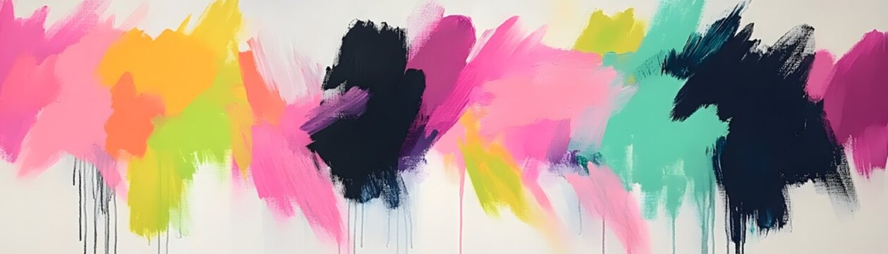 Vibrant abstract painting with dripping paint strokes.