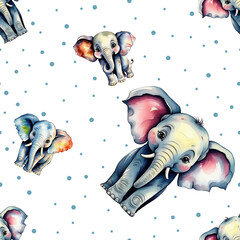 cute grey elephant, African animal, seamless texture. watercolor illustration. artificial intelligence generator, AI, neural network image. background for the design
