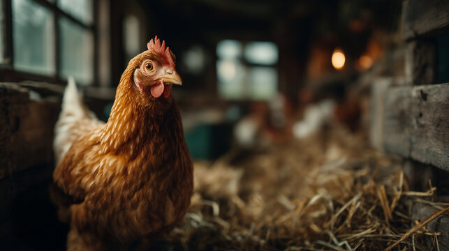 Gallina di razza Isa Brown in un pollaio