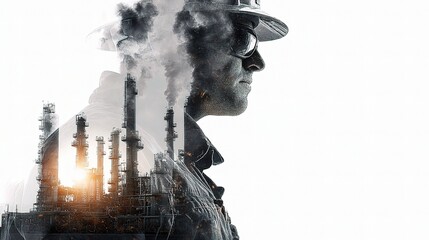 Dual Layer of Pipefitter Merged with Oil Refinery Background