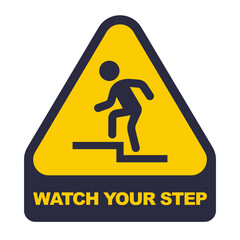 yellow sticker caution step. a man stumbles on the stairs. flat vector illustration
