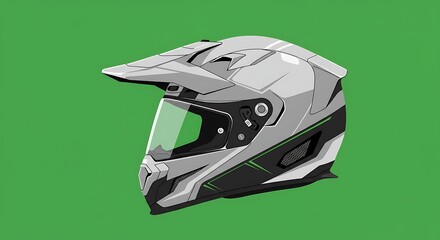 Stylish and protective off-road motorcycle helmet design on a vibrant green background