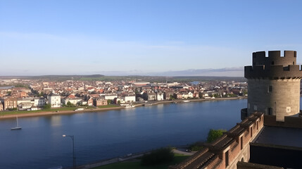 Obraz premium Beautiful Limerick urban cityscape over the river Shannon viewed from King John's Castle