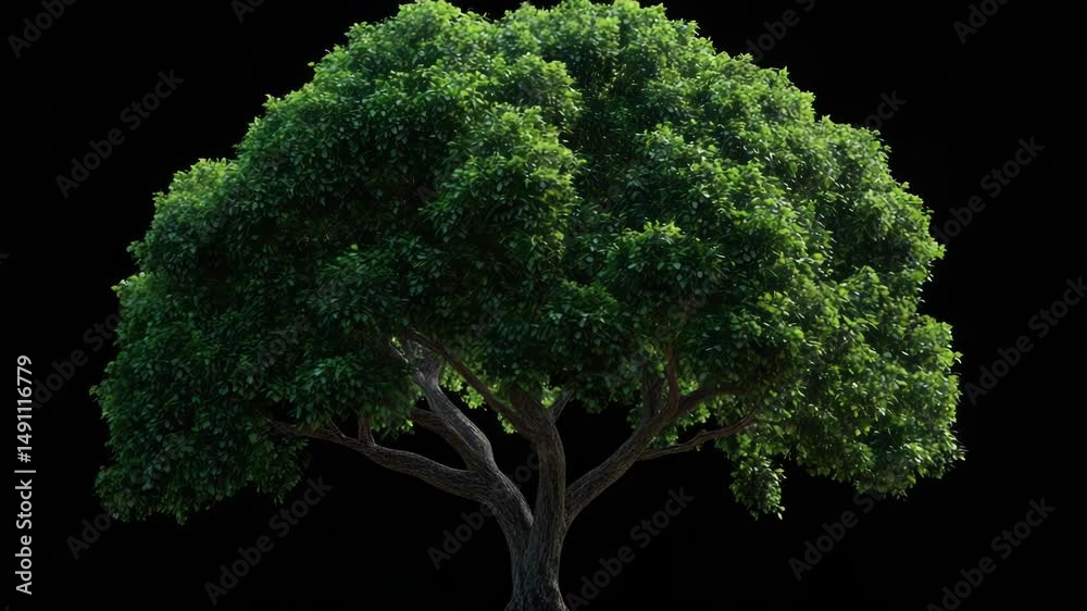 Aufkleber a single tree with green leaves on a black background, ideal for representing simplicity and eleganc