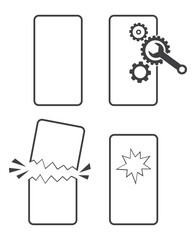 broken smartphone screen repair tool icon