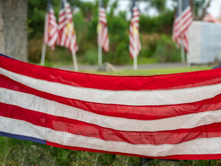 US flag stretched out before the folding process
