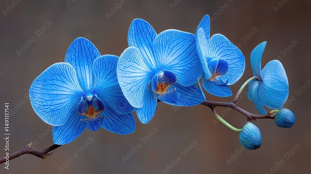 Aufkleber elegant blue orchids arranged on a delicate branch in a serene setting