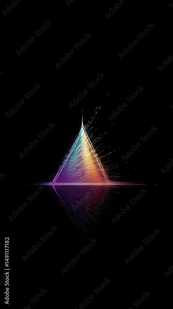 Poster bright iridescent triangular fractal design with a high contrast black background
