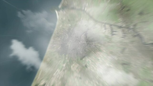 Earth zoom from Haarlem - Noord-Holland - Netherlands. And zoom out through clouds and atmosphere into space. Satellite view.