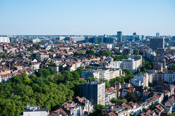 Obraz premium Cityscape over parks and houses in Schaerbeek, Brussels Capital Region, Belgium