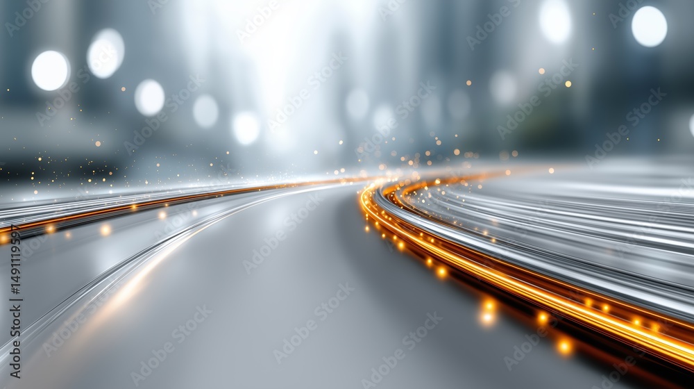 Aufkleber curved futuristic road with glowing orange light trails representing high-speed data transfer, smart