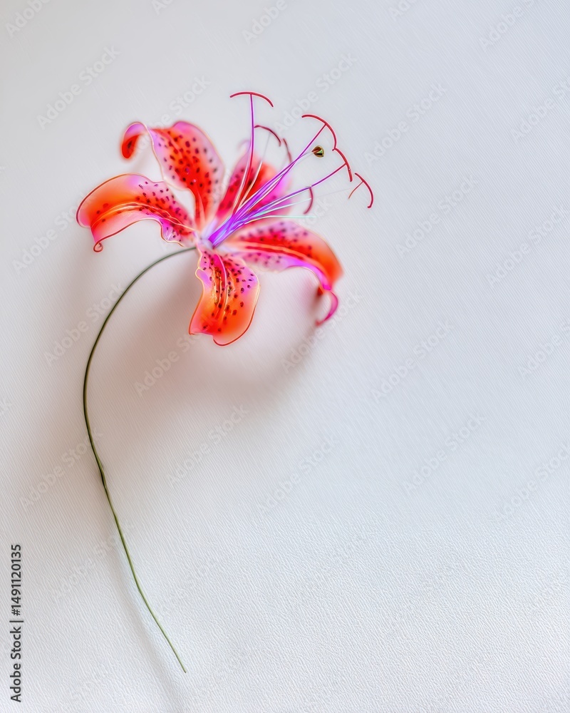 Poster vibrant lily with delicate stem against a clean white backdrop inviting tranquility and elegance