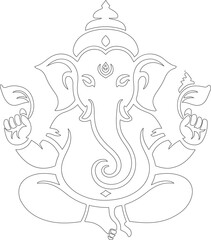 utline Illustration of Lord Ganesha (Vinayagar) in Lotus Position