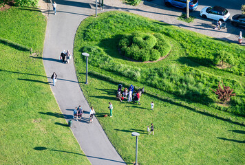 The Josaphat park with multi cultutal groups of families in the green recreation zone in ...