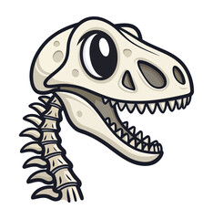 Illustrated Prehistoric Dinosaur Skeleton Head with Detailed Vertebrae