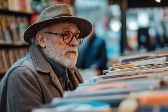 Discovering hidden gems in a cozy vinyl record store on a quiet afternoon