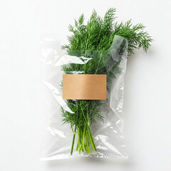 Fresh dill herbs in clear packaging ready for sale at a grocery store