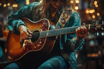Obraz premium Playing a soulful tune in an intimate setting on a cozy evening