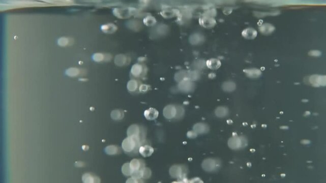 A close up view of many bubbles in a liquid with a blurred background