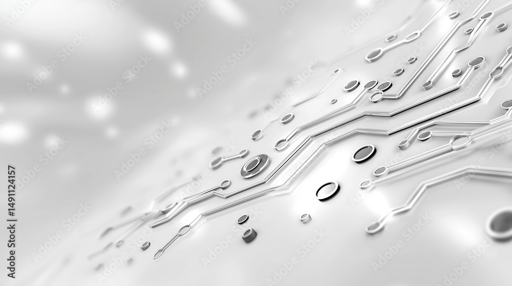 Aufkleber Abstract white circuit board background with silver digital lines and futuristic electronics schematic layout, Generative AI