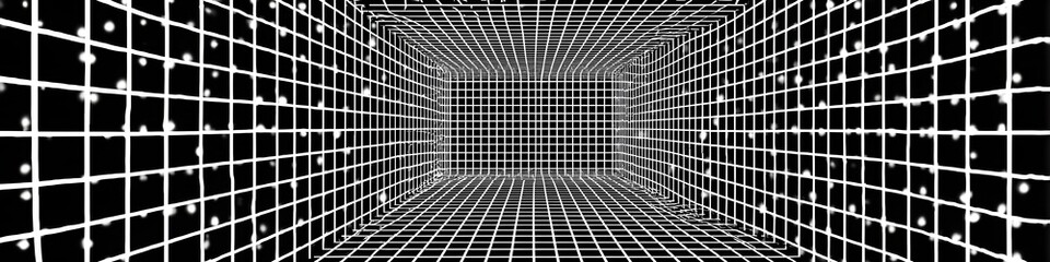 Abstract Grid: A mesmerizing abstract background featuring a grid of lines creating an optical illusion of a deep tunnel, with white spots adding depth and perspective.