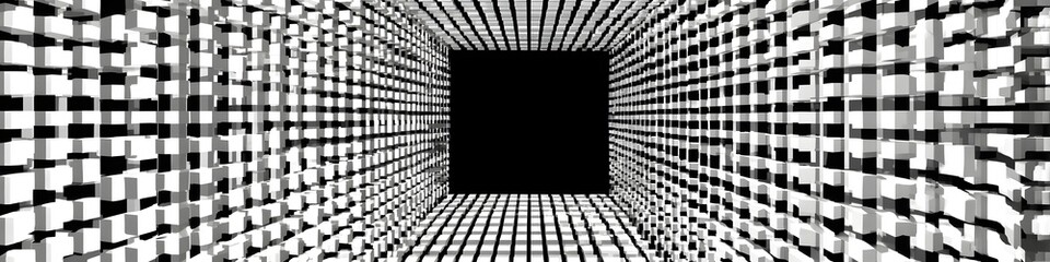 Perspective of Infinite Possibilities: An artistic image captures a mesmerizing journey into infinity, where lines and shadows converge, drawing the eye towards a dark center and evoking curiosity