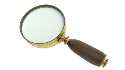 Close-up magnifying glass on transparent background with space for text, isolated zoom tool ideal for search, analysis, education, or inspection-related designs