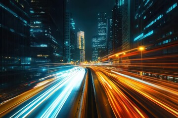 Obraz premium Digital transformation in business drives innovation through urban connectivity at night