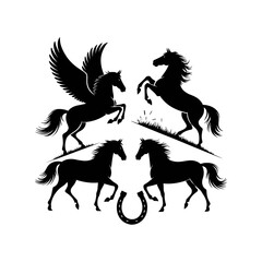 four black horse vector jpg png photo. running horse. playing horse .