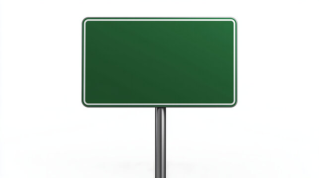 Realistic Empty Green Road Sign on Metal Pole Isolated on White for Highway or Street Directional Design Concepts