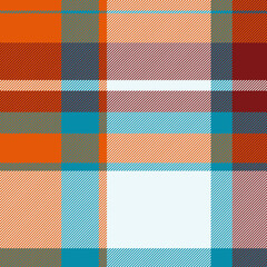 Vibrant autumnal plaid pattern in warm oranges, teal, and deep reds.  Perfect for fall fashion, textile design, or seasonal branding.