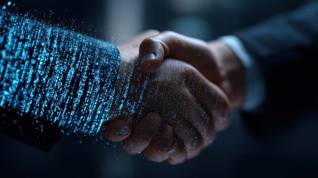 Digital Handshake Symbolizing Sealed Business Deal in Modern Context