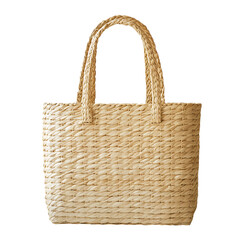 Minimal Straw Tote Bag with a Simple Delicate Weave Isolated on Transparent Background