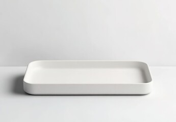 Fototapeta premium A white rectangular tray with rounded edges on a plain white background.