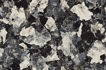 Fototapeta premium A close up of a black and white speckled surface with irregular shapes and textured appearance