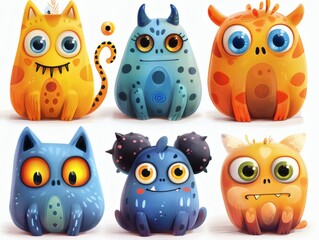Fototapeta premium Cute Characters Set on White Background