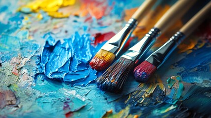 Obraz premium A vibrant artists palette overflows with colorful paints.