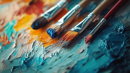 Obraz premium A vibrant artists palette overflows with colorful paints.