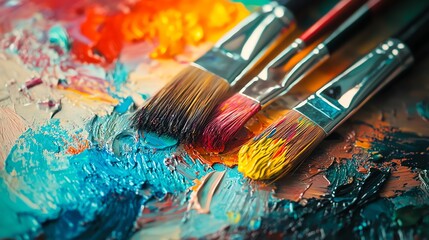 Fototapeta premium A close-up showcases an artists palette brimming with intensely colored paints.