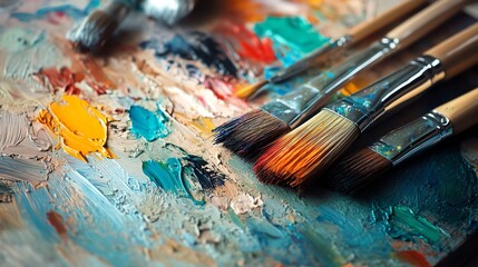 Obraz premium A close-up showcases a painters palette brimming with intensely colored paints.