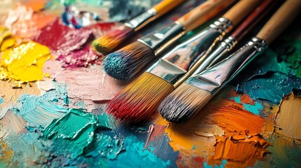 Obraz premium A close-up showcases a vibrant artists palette overflowing with colorful paints.