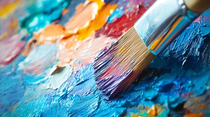 Fototapeta premium A vibrant artists palette overflows with colorful paints.