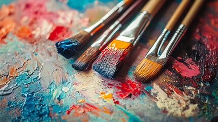 Obraz premium A close-up showcases a vibrant artists palette overflowing with colorful paints.