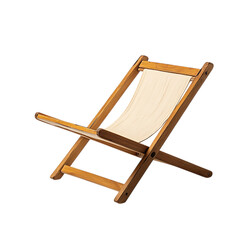 Minimalist Wooden Beach Chair with a Compact Fold Isolated on Transparent Background