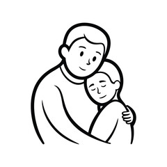 father and baby girl line art on white background, happy father's day